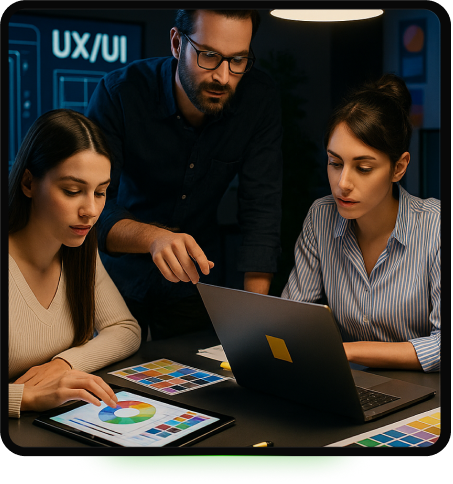 Brand + UX team co-creating a high-conversion design system during a UI/UX strategy sprint