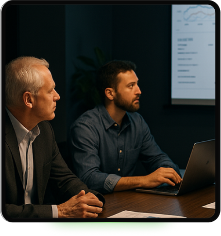 Enterprise leaders aligning on CRM and AI automation strategy during a cipherrex software delivery sprint