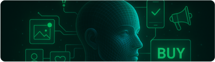 Futuristic human head with digital interface, charts, and a glowing dot—illustrating AI-driven hyper-personalization.